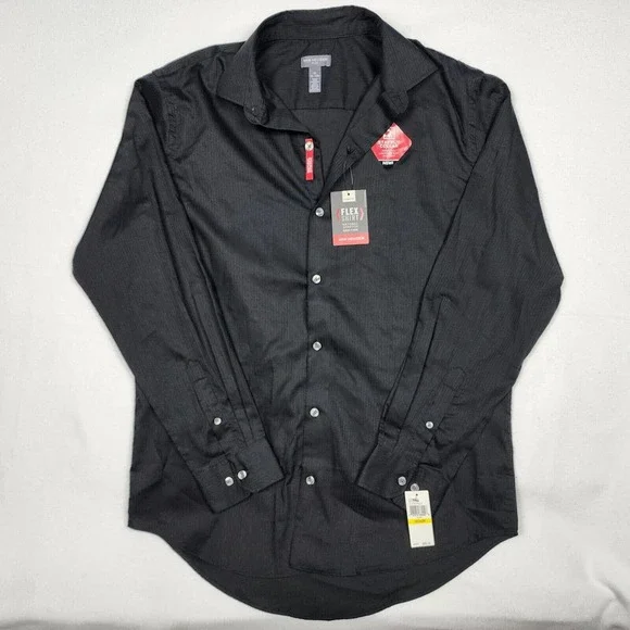Van Heusen | Shirts | Van Heusen Mens Black Dress Flex Shirt Stay Put Collar  Black 5155 Nwt | Poshmark